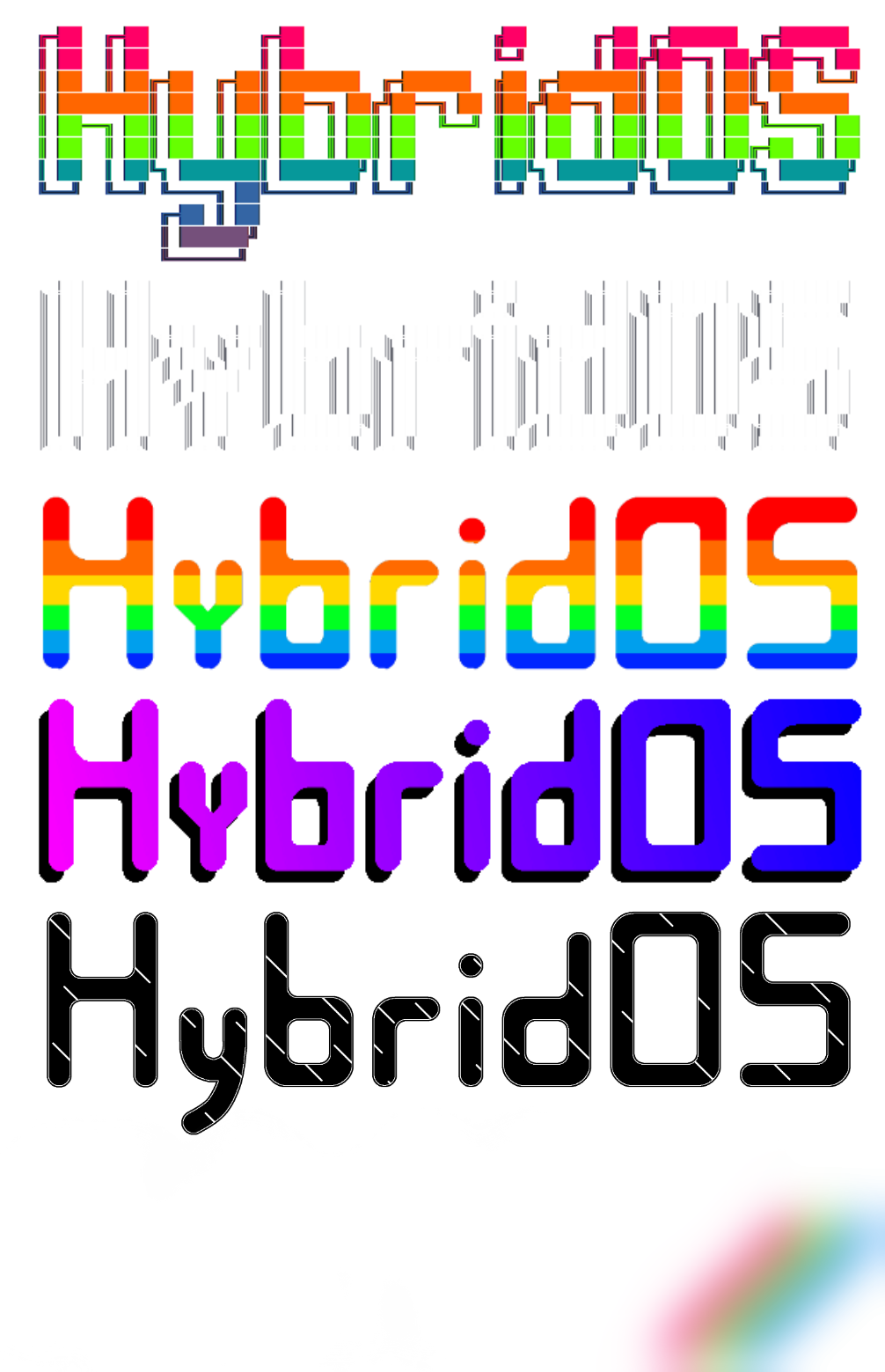 6 different HybridOS Logos throughout the versions